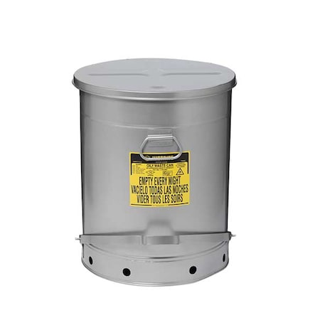 Oily Waste Can, 21 gal, Red, Steel, 23 7/16 in Height, Sound Dampening Foot Operated Self-Closing