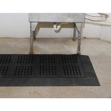 Interlocking Drainage Mat, PVC, Diamond, 3 ft W x 8 ft L, Black