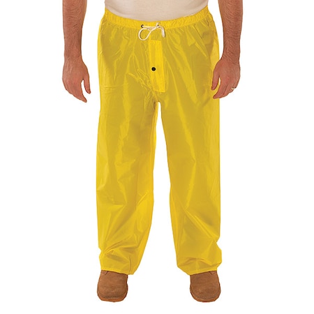 Rain Pants, Polyurethane, 30 in Inseam, Drawstring Closure, Yellow, Size L