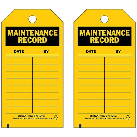 Tag, Safety, Heavy Duty Polyester, 5 3/4 in H x 3 in W, Black on Yellow, Rectangle, 10 PK