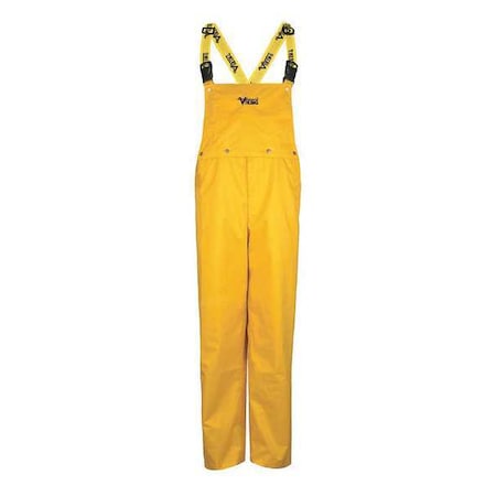 Rain Bib Pants, 100% Nylon, 33 in Inseam, Elastic Closure, Yellow, Size 2XL