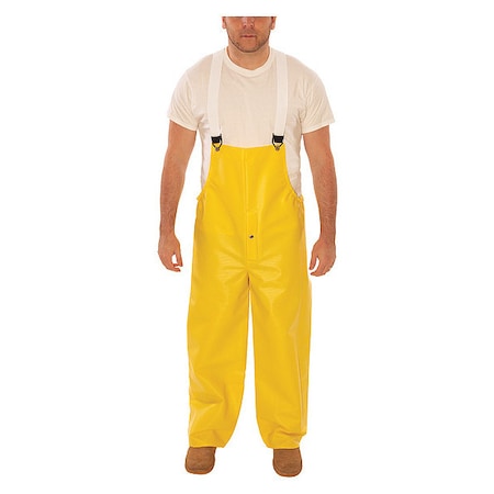 Rain Bib Overall, Heavy Duty PVC, 30 in Inseam, 40 in to 42 in Waist, 26 mil Thickness, Yellow, L