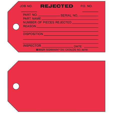 Tag, Inspection, Paper, 5 3/4 in H x 3 in W, Black on Red, Rectangle, 100 PK