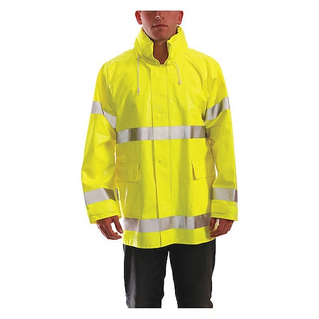 Flame Resistant Rain Jacket, PVC, Class 3 R, Green/Yellow, 3XL