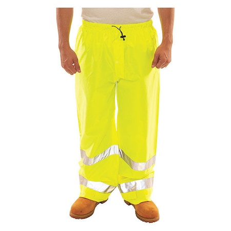 High Visibility Rain Pants, Polyurethane, 29 in Inseam, Drawstring Closure, Green/Yellow, Size M