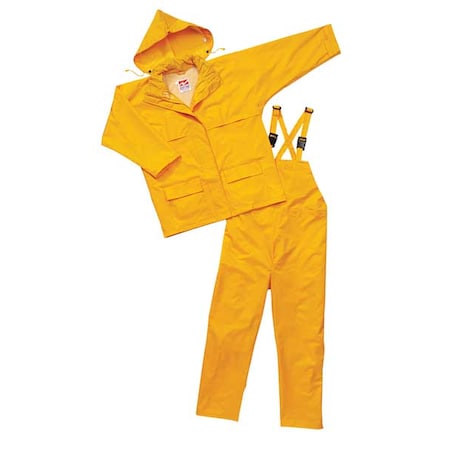 3-Piece Rainsuit with Detachable Hood, Polyester, PVC, 150 den Thick, Detachable, Yellow, S