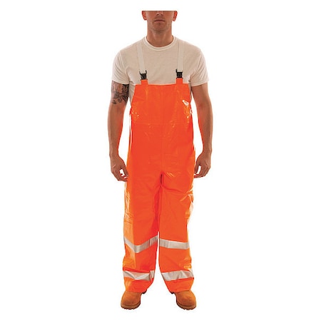 Hi-Visibility Rain Bib Overall, PVC, 28 in Inseam, 32 in to 34 in Waist, 14 mil Thickness, Orange