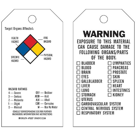 Tag, Hazardous Materials, Polyester, 5 3/4 in H x 3 in W, Black, Blue, Red, Yellow, Rectangle