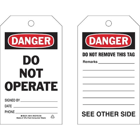 Danger Tag,7 x 4 In,Bk and R/Wht,PK10