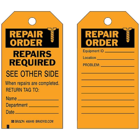 Repair Order, Repairs Required When Repairs Are Completed. Return Tag To., 5 3/4 in x 3 in, 86449