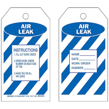 Tag, Inspection, Heavy Duty Polyester, 5 3/4 in H x 3 in W, Blue on White, Rectangle, 10 PK
