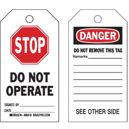 Danger Tag,5-3/4 x 3 In,Cardstock,PK100, 86647