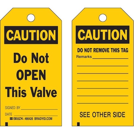 Caution Tag, Lockout Tagout, Polyester, 5 3/4 in H x 3 in W, Black, Yellow, Rectangle, 10 PK