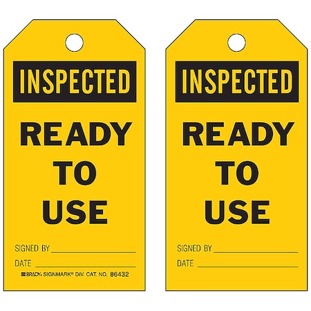 Tag, Inspection, Heavy Duty Polyester, 5 3/4 in H x 3 in W, Black on Yellow, Rectangle, 10 PK