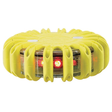 LED Road Flare, Red LED, Yellow Shell, Polymer, 4 in Length, (1) Battery