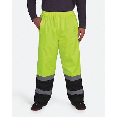 Hi-Visibility Rain Pants, Teflon, 30 in Inseam, Drawstring Closure, Yellow, Size 2XL