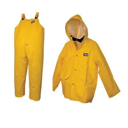 3-Piece Rainsuit with Detachable Hood, Polyester, PVC, 0.35 mm Thick, Detachable, Yellow, XL