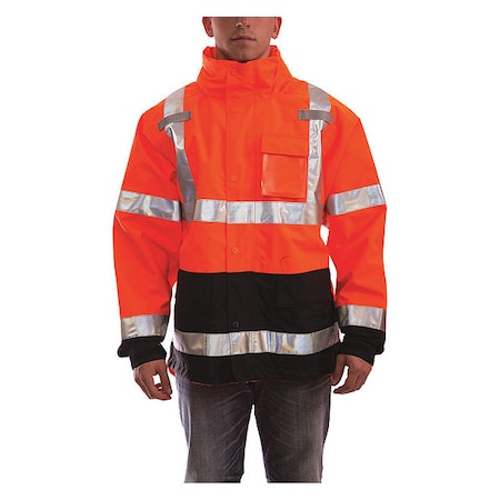 High Visibility Rain Jacket with hood, Polyester, Class 3 R, Orange, XL