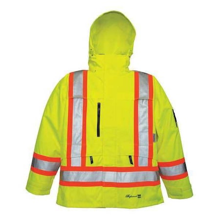 Rain Jacket with Detachable Hood, 300 Denier Trilobal Rip-Stop Polyester, Waterproof Breathable, L