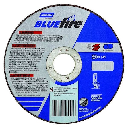 Abrasive Cut-Off Wheel, Type 1, 5 in Dia, 0.0625 in Thick, 7/8 in Arbor Hole Size, Zirconia Alumina
