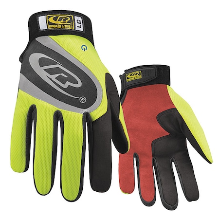 Turbo Plus Mechanics Gloves, Synthetic Leather Palm, Polyester Mesh Back, S, High-Visibility Yellow