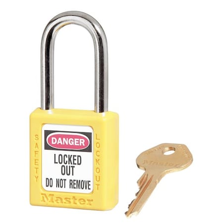 Lockout Padlock, Keyed Alike, Thermoplastic, Yellow, 1 1/2 in Shackle Height, 1 1/2 in Body Width