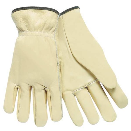 Leather Drivers Gloves, Cowhide, Shirred Slip-On, Straight Thumb, Gunn Cut, Cream, 2XL 1 PR
