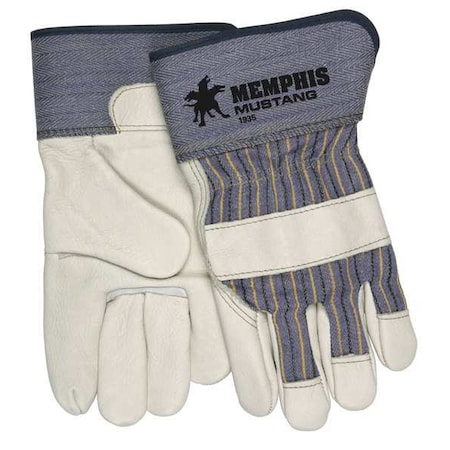 Leather Gloves, Cowhide, Safety Cuff, Wing Thumb, Full Finger, Beige, M, 1 PR