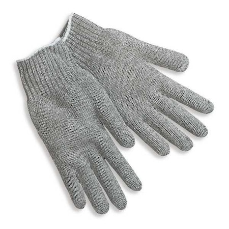 Knit Gloves, Cotton Polyester Blend, None Uncoated, Gray, L, 1 PR