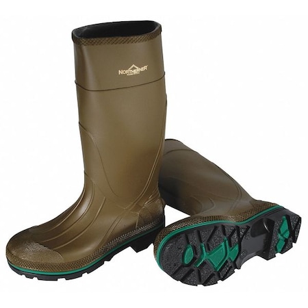 Rubber Boots, Plain Toe, Defined Heel, Waterproof, Oil Resistant Sole, Olive, Size 10