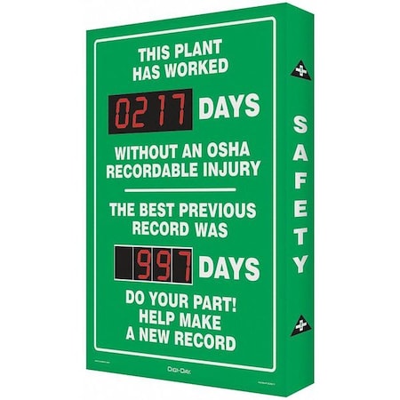 Electronic Safety Scoreboard, 28 in H x, 20 in W, Aluminum