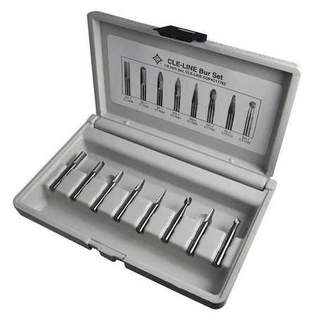 8PC 1/4X1/8 Hardened Steel Shank Standard Cut Carbide Cle-Line 1855 Bur Set