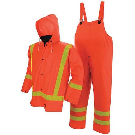 Flame Resistant 3 Piece Rain Suit, Polyester, PVC, 0.35 mm Thick, Detachable, Orange, 2XL