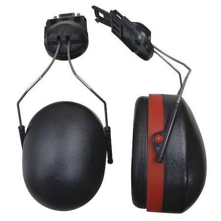 Condor Hard Hat Mounted Ear Muffs, 18 dB NRR, Passive, General Purpose, Black/Red