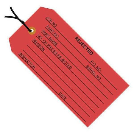 Tag StrungRejected,4-3/4"x2-3/8",PK1000, 13 Point Cardstock, 4 3/4" W, Red, 1000 PK