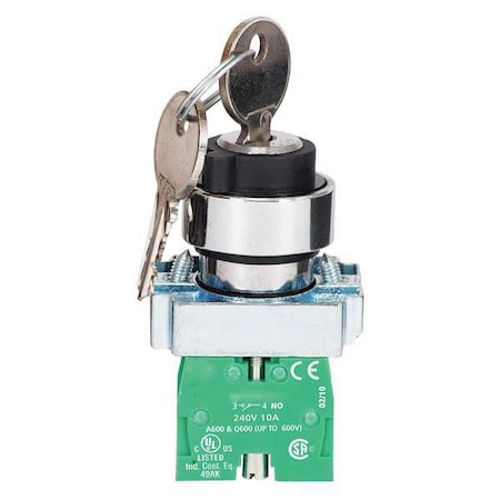 Selector Switch,2 Pos.,Keyed,22mm