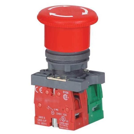 Emergency Stop Push Button, 22 mm, 1NO/1NC, Red