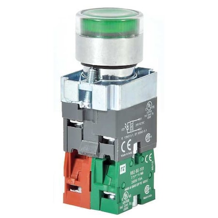 Illuminated Push Button, 22 mm, 1NO/1NC, Green