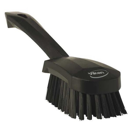 3 in W Scrub Brush, Stiff, 5 57/64 in L Handle, 4 1/2 in L Brush, Black, Plastic, 10 in L Overall