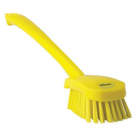 2 3/4 in W Scrub Brush, Stiff, 11 51/64 in L Handle, 4 1/2 in L Brush, Yellow, Plastic