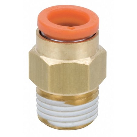 Male Adapter, Push-to-Connect x MNPT, 1/4 in Tube OD, 1/8 in Pipe Size, 18 mm, Brass, KQ2H07-34AS