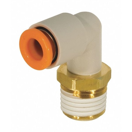 Push-Fit Elbow Fitting, Push-to-Connect x MUNF, 5/32 in Tube OD, 10-32 Pipe Size, Plastic