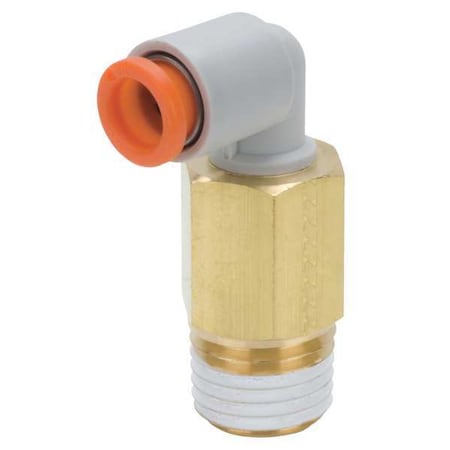 Push-Fit Elbow Fitting, Push-to-Connect x MNPT, 3/8 in Tube OD, 1/4 in Pipe Size, Plastic