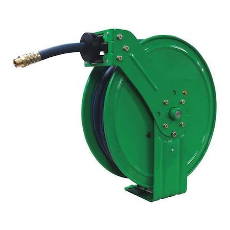 Spring Return Hose Reel, 1/2 in Hose Diameter, 35 ft Length, 300 psi Max. Pressure, Brass, Green