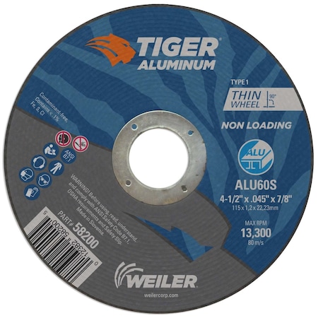 4-1/2" x .045" TIGER ALUMINUM Type 1 Cut-Off Wheel ALU60S 7/8 A.H.