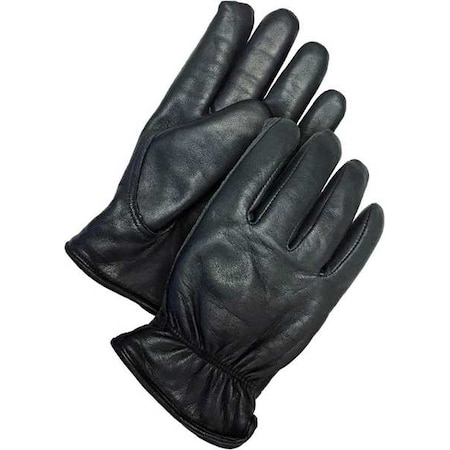 Leather Drivers Gloves, Goatskin Palm, Shirred Slip-On, Black, 1 PR
