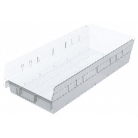 Shelf Storage Bin, Plastic, Clear, 4 in H, 8 1/8 in W, 17 7/8 in L