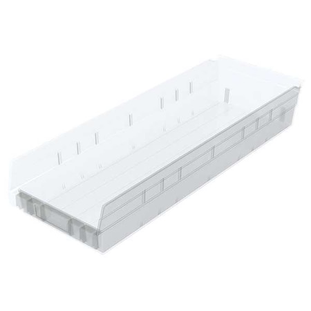 Shelf Storage Bin, Plastic, Clear, 4 in H, 8 7/8 in W, 23 5/8 in L