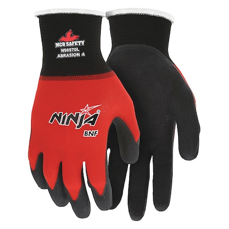 Coated Gloves, Foam Nitrile, Foam, Palm, 4 Abrasion Level, Black, Red, S (7) 1 PR