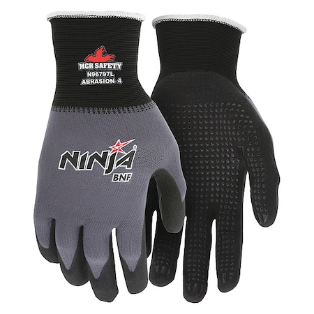 Coated Gloves, Nitrile, Flat Dip with Dots, Palm, Not Tested Abrasion Level, Gray, XL (10) 1 PR